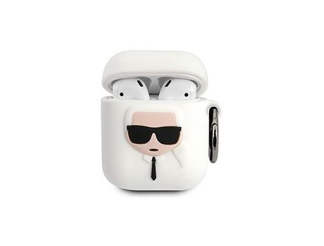 Funda Silicona KARL LAGERFELD diseño cara de Karl para Apple Airpods 1 | Airpods 2 Color Blanco KLACCSILKHWH