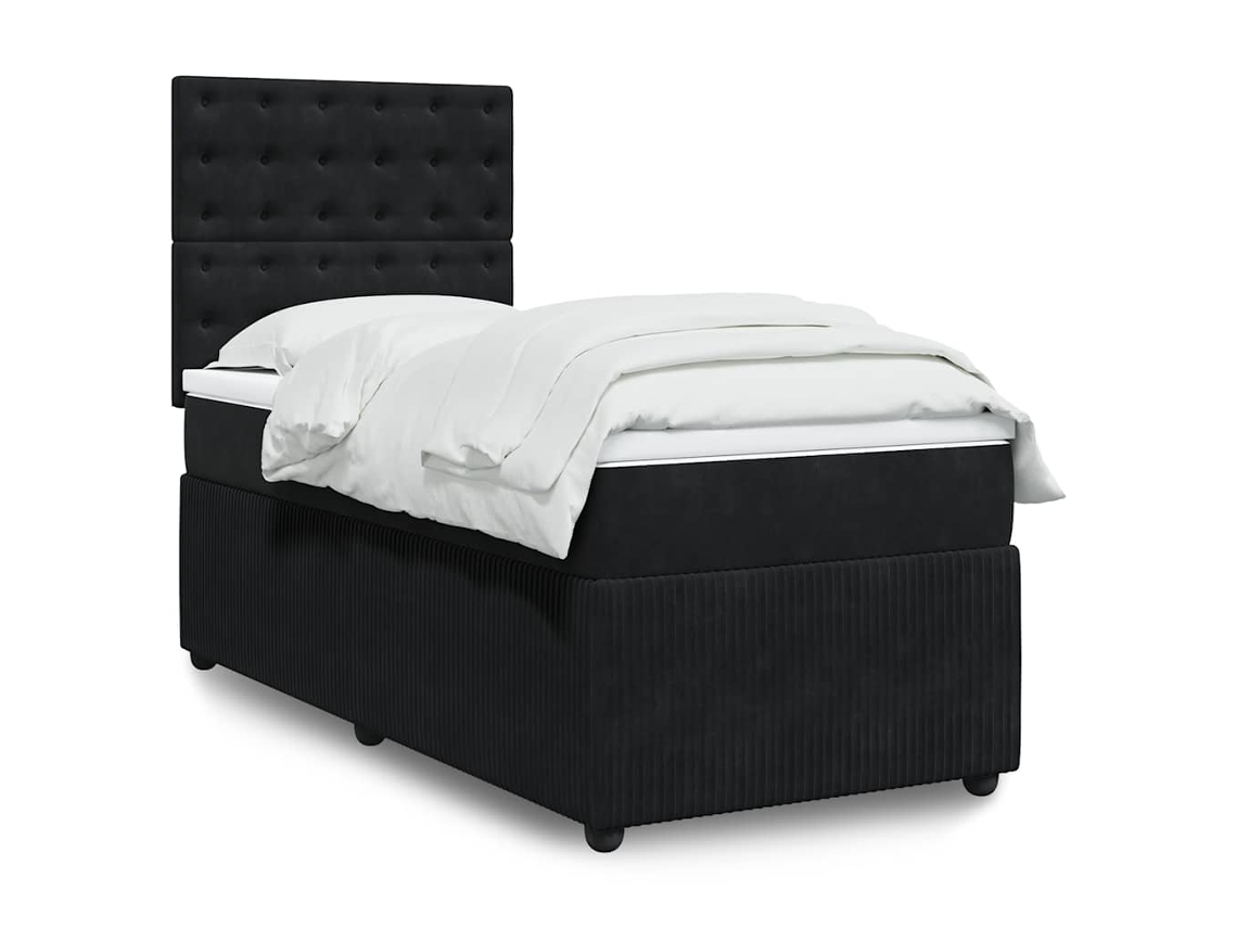Cama Box Spring Con Colchón Terciopelo Negro 90x200 Cm