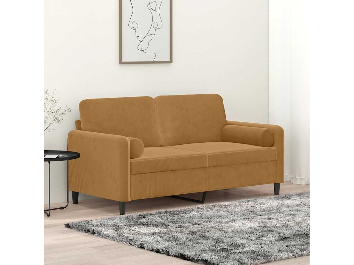 Sofá De 2 Plazas | Sofá De Salón | Sofá De Descanso Con Cojines Terciopelo Marrón 140 Cm