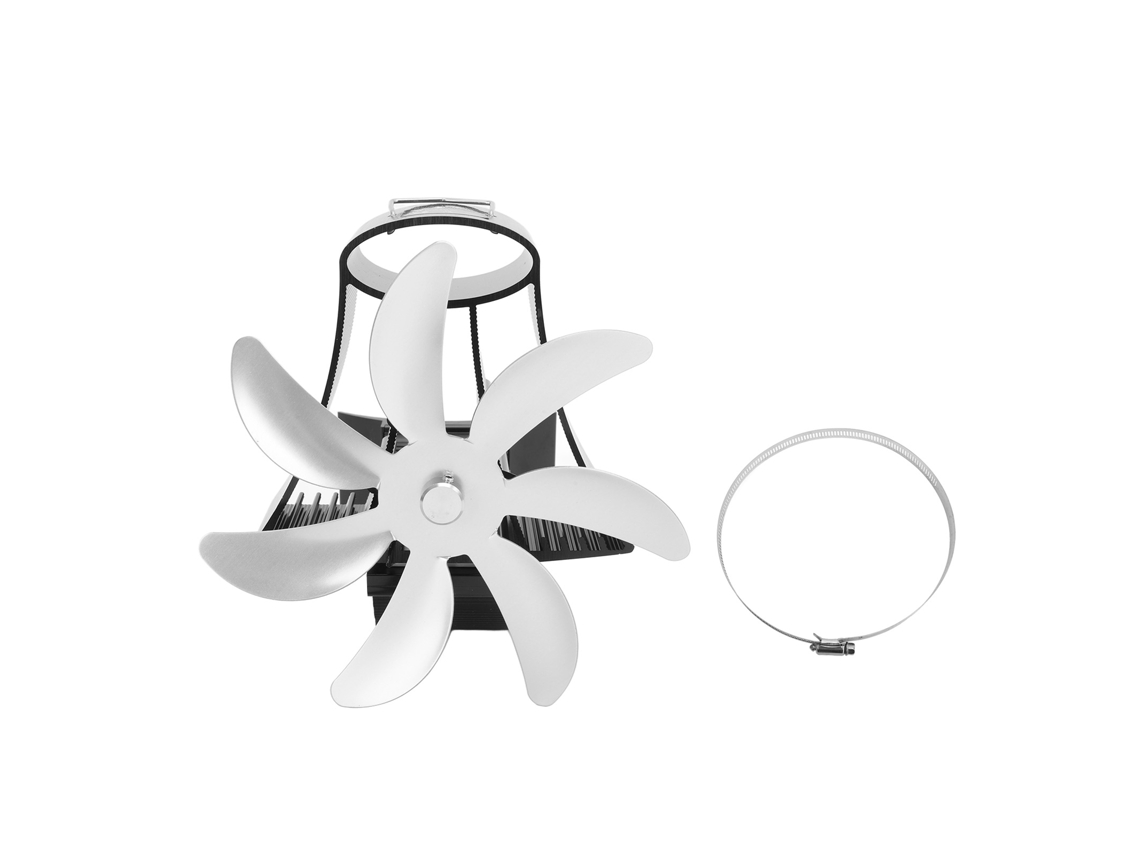 Ventilador para estufa de leña con 7 aspas, magnético, plateado.