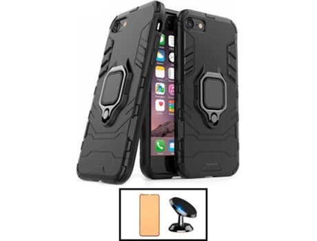 Kit Carcasa 3X1 Military + Protector de Pantalla CeramicGlass + Soporte iPhone SE 2022 PHONECARE Negro