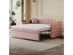 Sofá Cama Tapizado, 90x200 Cm, Con Puerto Usb, Forma Clásica Con Botones Con Somier, - Cama De Invitados, Rosa, Sin Colchón