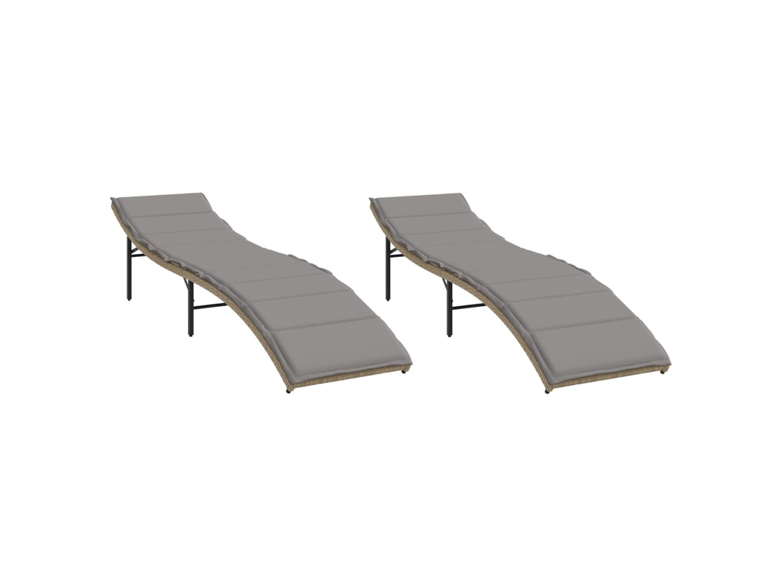 Tumbonas con cojines, 2 piezas, mimbre, beige, MAISON EXCLUSIVE