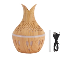 Humidificador Con Textura De Madera De 300 Ml, Difusor De Aroma Usb, Luz Nocturna, 2 Pétalos Huecos.