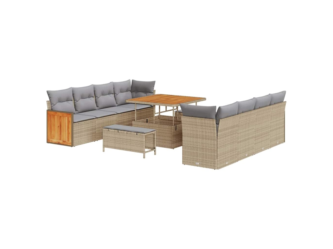 Maison Exclusive - Conjunto de sofás de jardín de 11 piezas en beige y gris claro