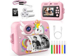 Kids Câmera Rolipo X7d 1080p, Presente Para Crianças Dos 3 Aos 12 Anos, Ecrã Ips De 2,5 Polegadas, 4 Rolos De Papel Fotográfico Rosa