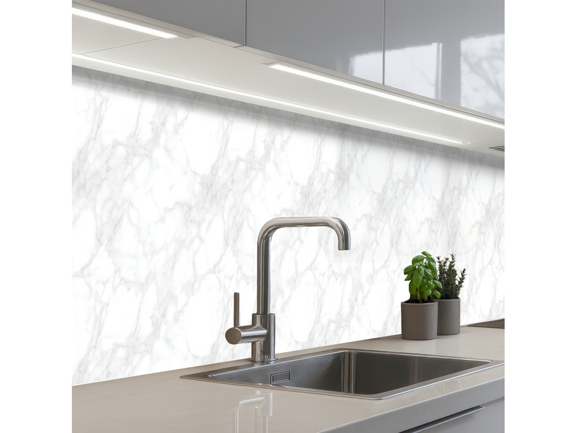 Paneles minimalistas para salpicadero de cocina - Blanco - Gris veteado 500x80 cm