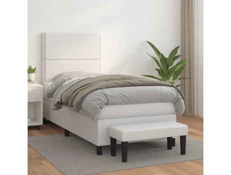 VIDAXL Cama con somier (Blanco - Cuero artificial - 203 x 90 x 128 cm)