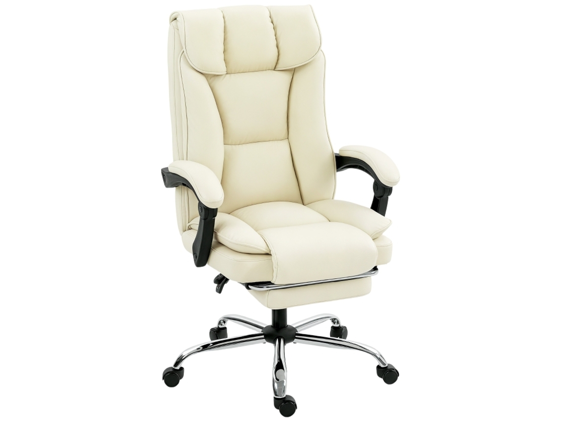 Silla De Oficina Ergonómica Con Reposapiés, De Cuero, Con Ruedas, Giratoria, De Metal, Color Beige/negro.
