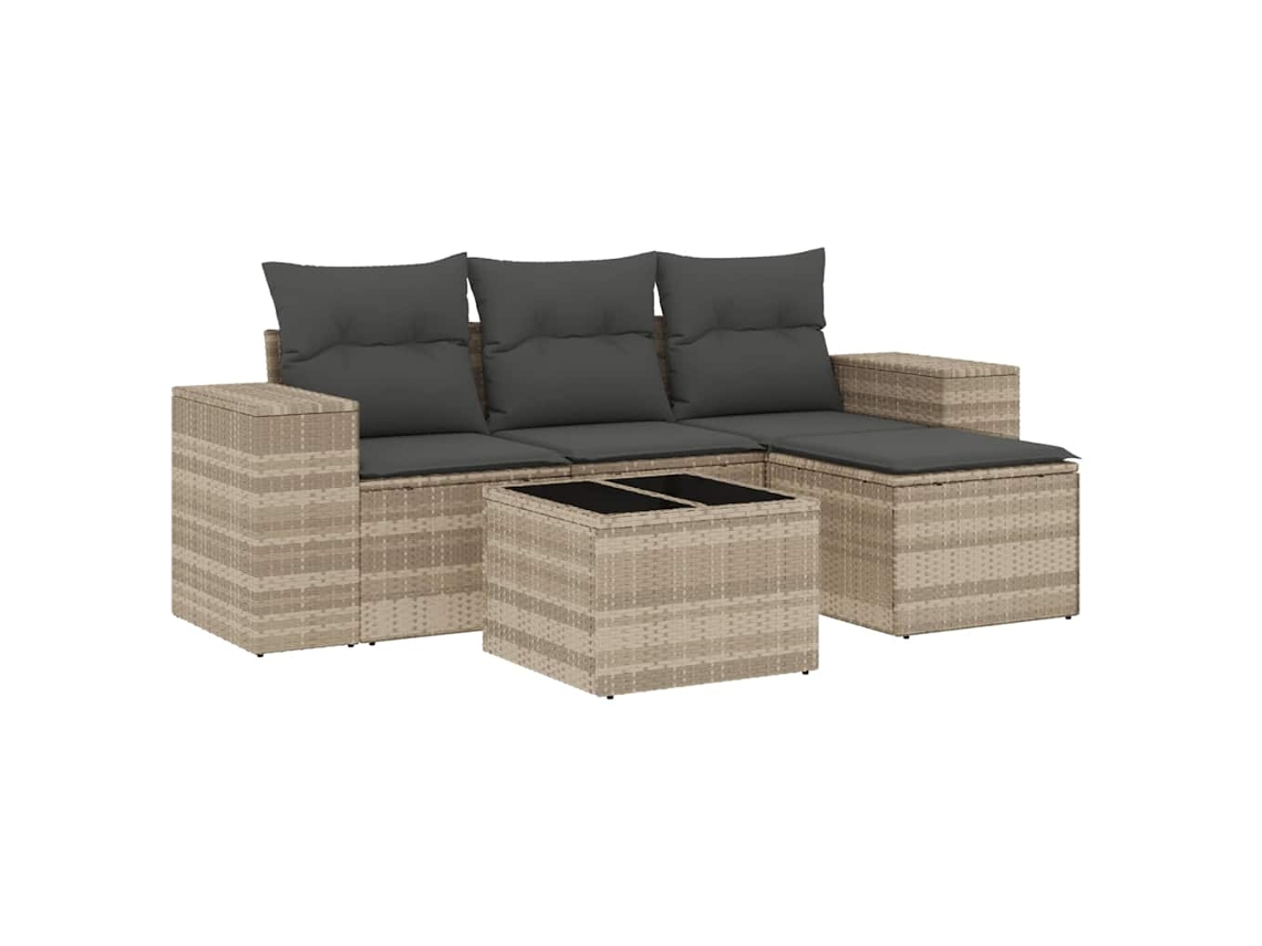 Maison Exclusive - Conjunto de sofá de jardín de 5 piezas con cojines, mimbre y patas gris claro