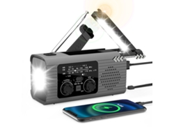 Radio portátil de emergencia con manivela y energía solar Siurn de 2000 mAh, color gris