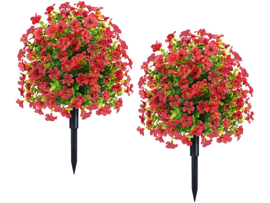 Flores Artificiales Para Exteriores, Resistentes A Los Rayos Uv, Plantas Artificiales Para Jardín Y Decoración De Patio (2 Peças/rojo) Gertiz