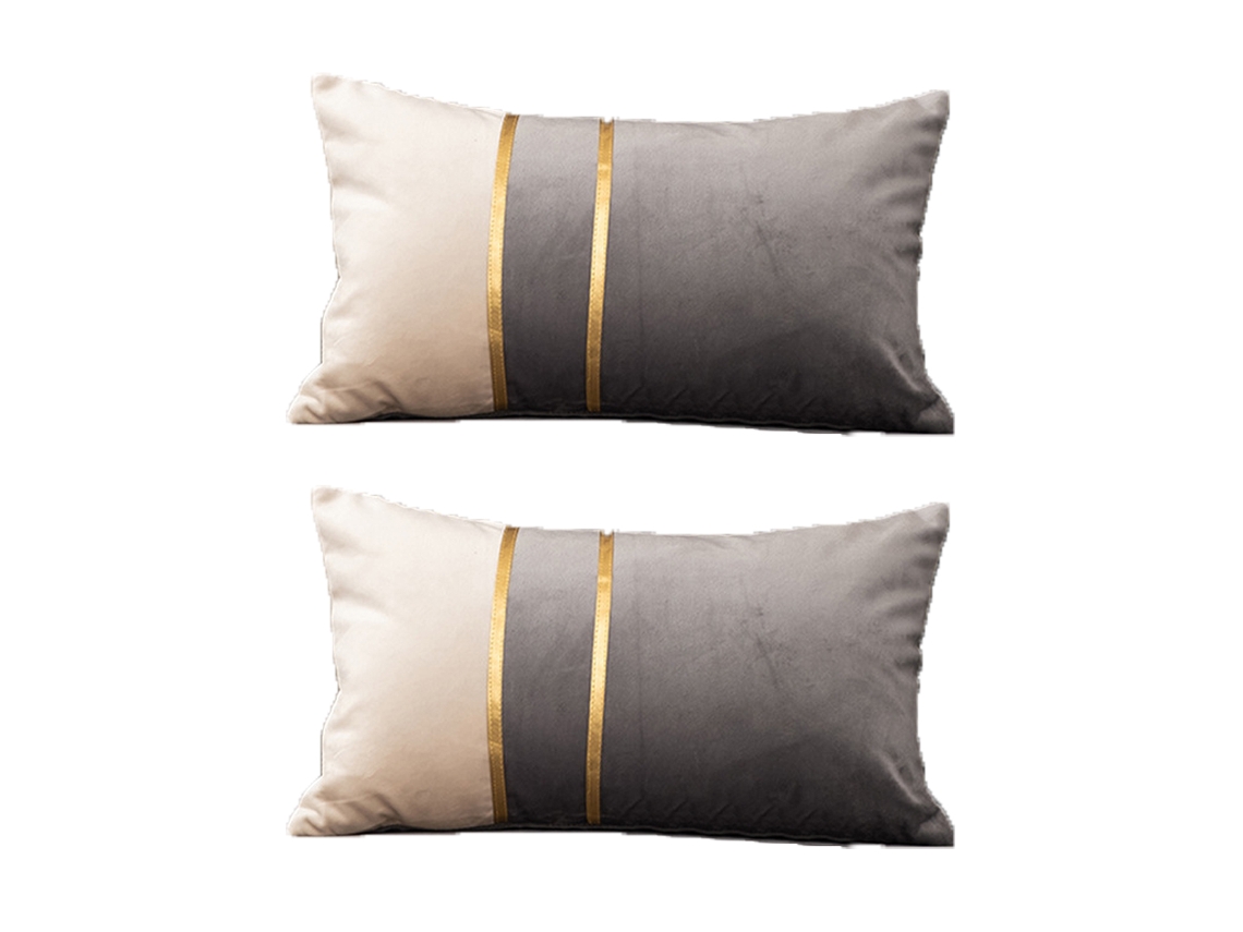 Juego De 2 Fundas De Almohada De Terciopelo Con Detalles En Cuero Dorado, 30 X 50 Cm