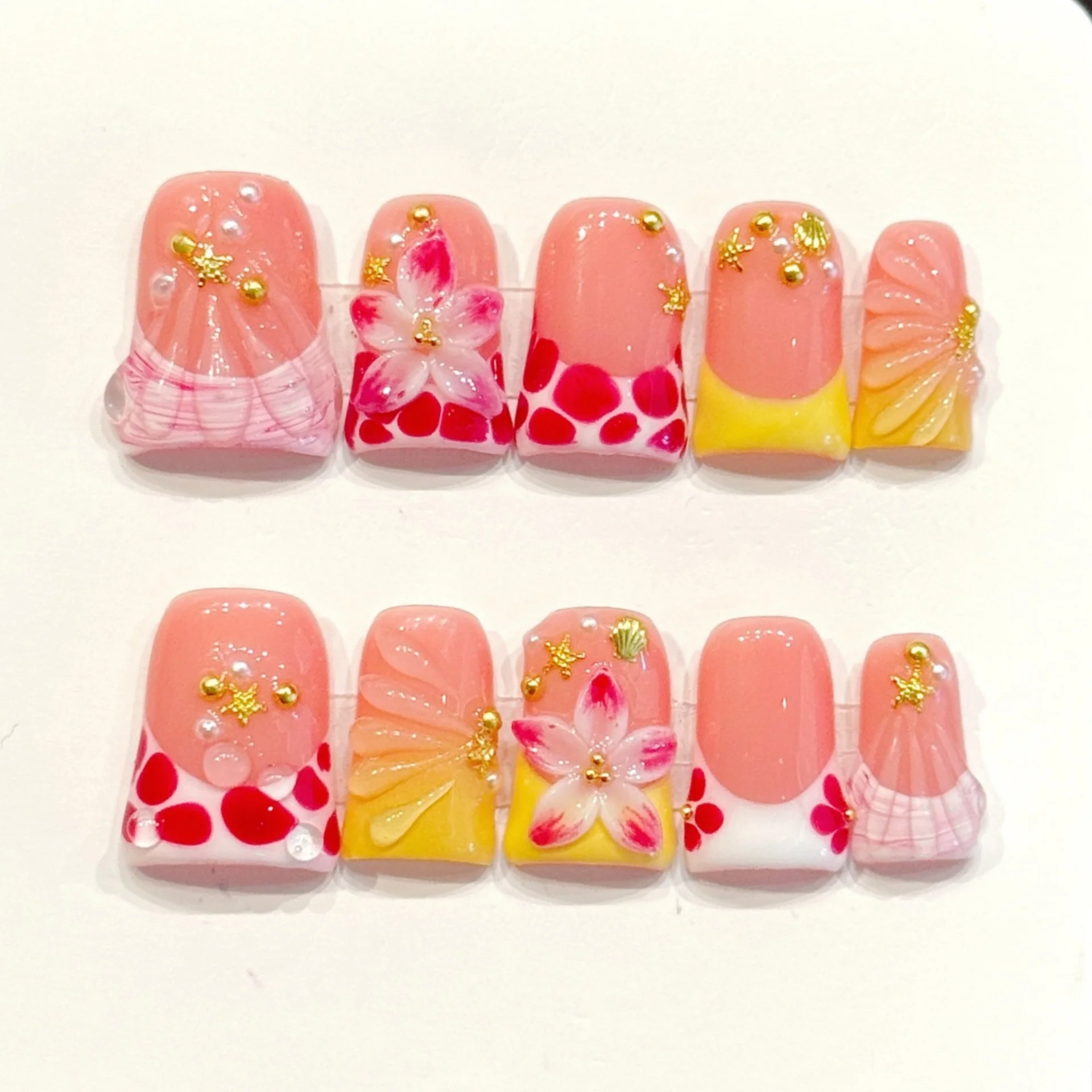 (3394-m) 10 Pegatinas Rosas Para Uñas Con Forma De Pico De Pato Para Aplicar A Mano