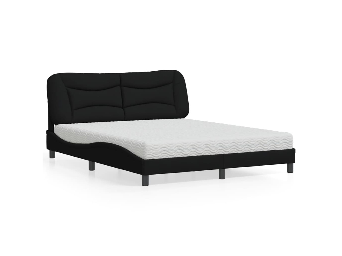 Cama Con Colchón De Tela Negro 160x200 Cm