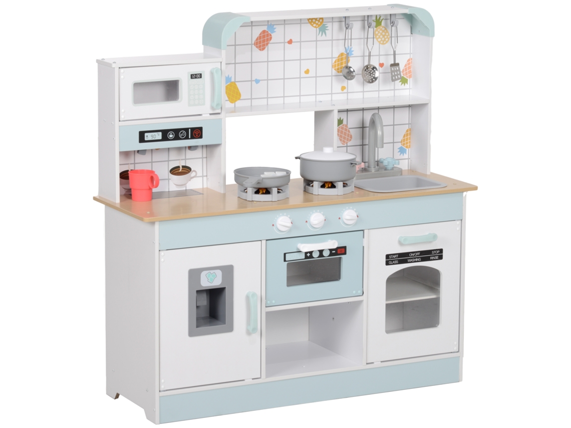 Cozinha Brinquedo Infantil Som Fogão Torneira Micro-ondas Cafeteira Gelo Branca