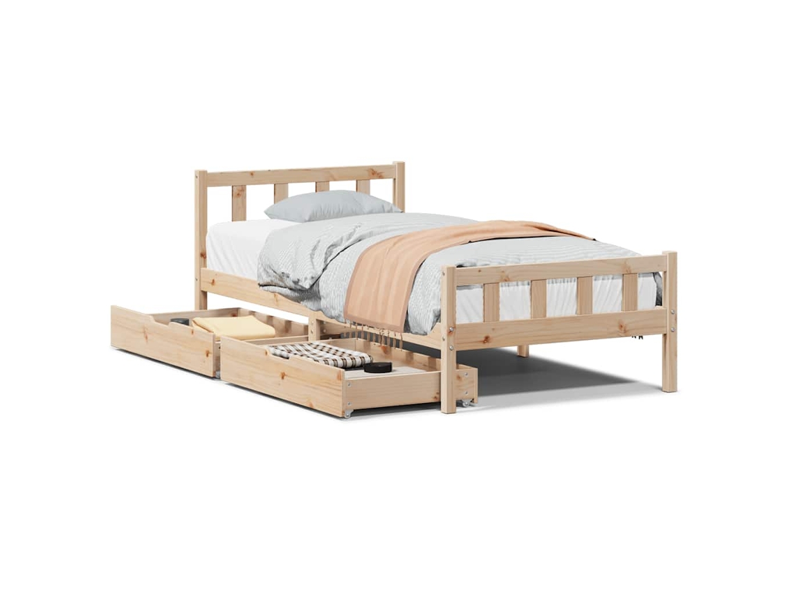 Estructura De Cama VIDAXL Marrón Madera de pino (75x190 cm)