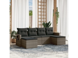 Conjunto de sofá de jardín de 6 piezas con cojines de mimbre gris, Dkd Home Decor