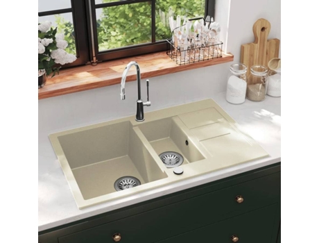 Fregadero VidaXL de Granito con Dos Senos Beige (800 x 500 x 306 mm)