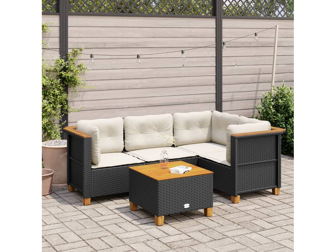 Conjunto de 5 sofás de jardín con cojines de mimbre sintético negro, Dkd Home Decor