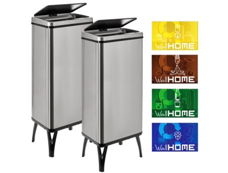 Cubo de basura inteligente Well Home 2x60L gris con etiquetas magnéticas WELLHOME