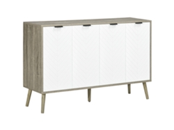 Aparador Bajo Con 2 Armarios, 4 Puertas, Estampado En Espiga, Estantes Ajustables, 120 X 35 X 77,4 Cm, Blanco Y Gris.