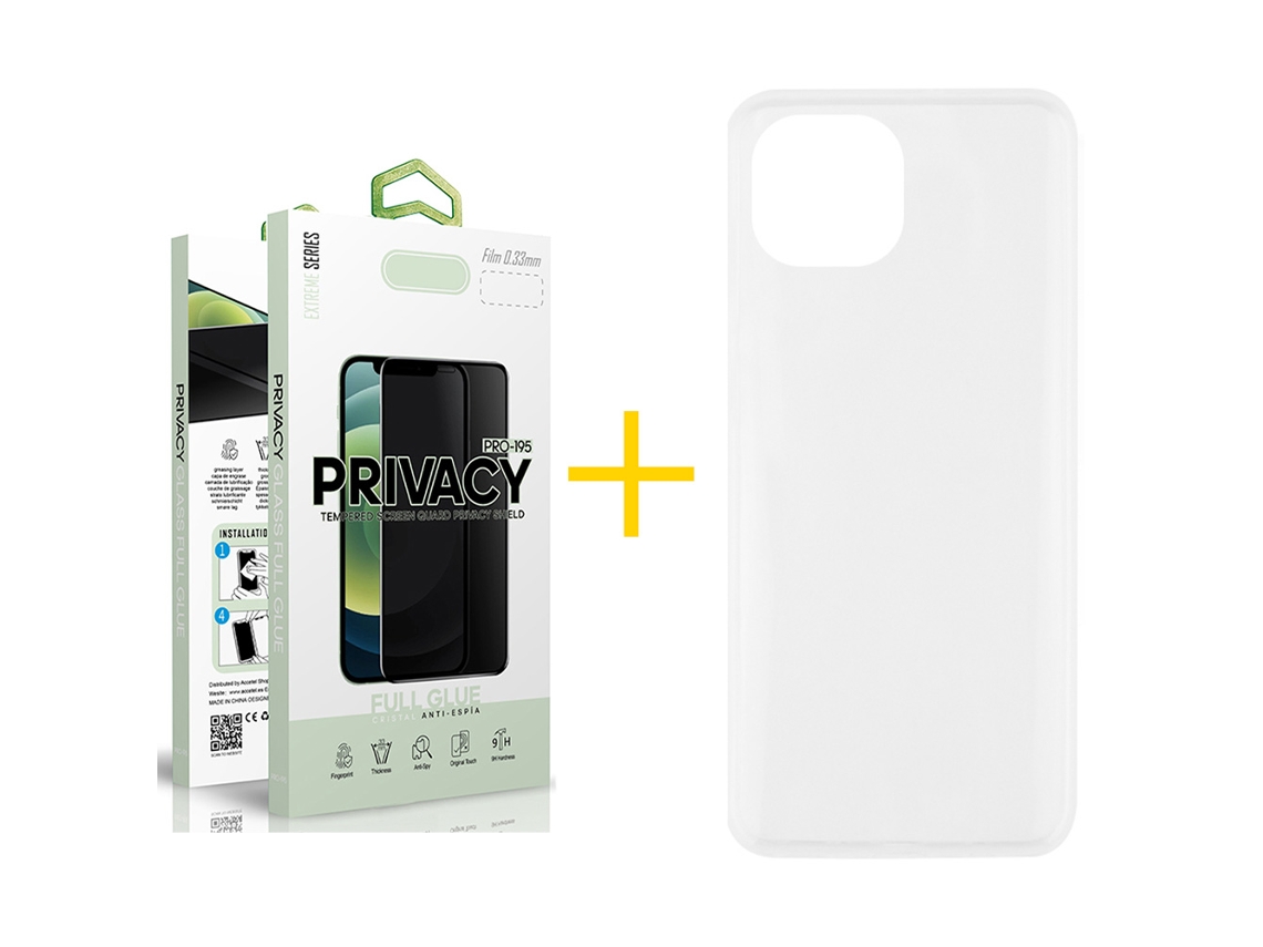 Pack 1 X Película de Vidrio Templado Antiespia + Funda SKYHE por Apple iPhone 16 Plus Silicona Liso Incoloro Clear 