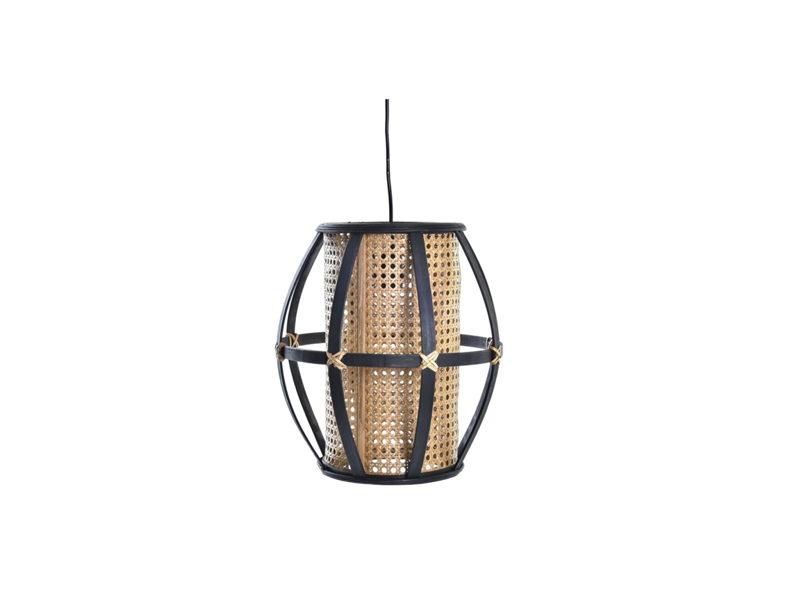 Lampara Techo Bambú Ratán Natural Negro 34x34x35cm
