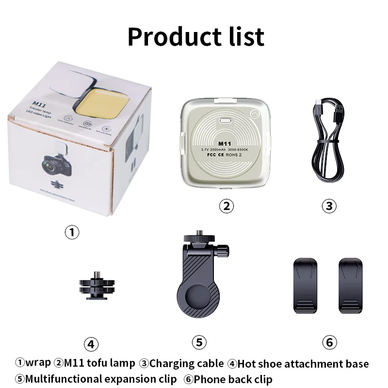 Mini luz LED bicolor con casquillo frío y clip extraíble, para teléfonos móviles y cámaras, blanca.