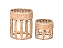 Set 2 Mesita Auxiliar Mimbre Natural 42x42x47cm