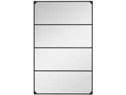 Espejo de pared de estilo industrial con 4 ganchos y cristal multicapa, espejo de pared de cristal, metal y MDF, 109x2x69 cm, negro