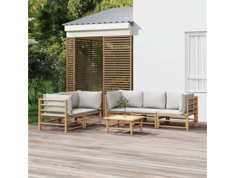 MAISON EXCLUSIVE Set de muebles de jardín 6 piezas bambú con cojines gris claro