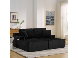 Sofá Cama De Dos Plazas, Terciopelo, Bolsillos, Portavasos, Negro.
