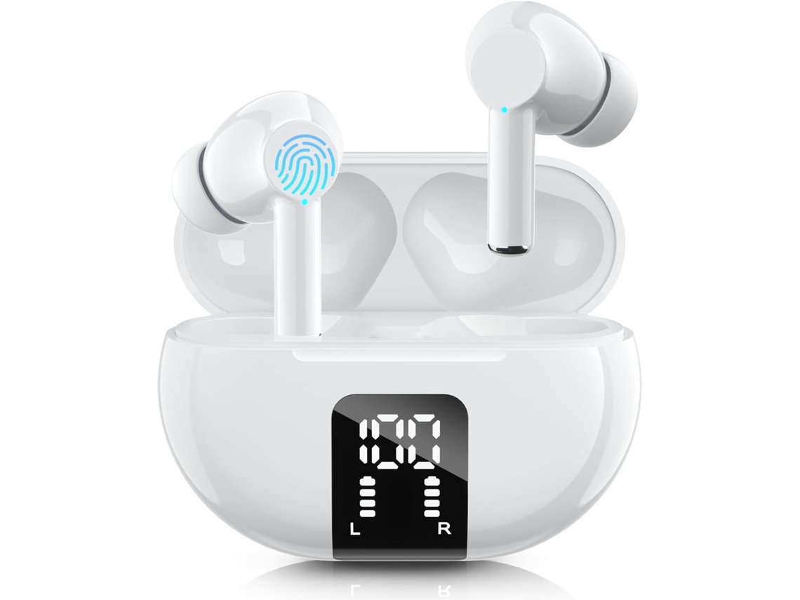 Auriculares inalámbricos, Bluetooth 5.3, 40 horas de reproducción, pantalla LED, sonido estéreo Hi-Fi.
