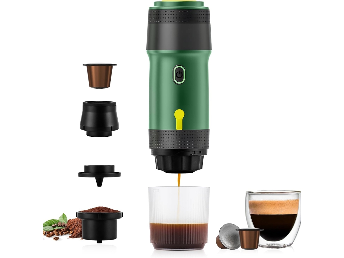 Cafetera portátil 3 en 1 eléctrica con calefacción USB, cápsulas de polvo concentrado, doble uso, color verde Cuich