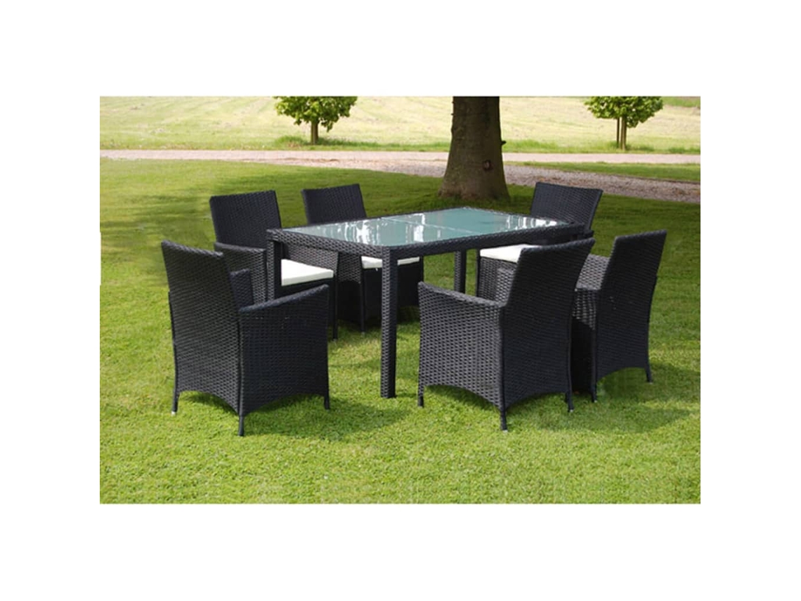 Juego de comedor de exterior de 7 piezas DKD Home Decor con cojines de mimbre negros