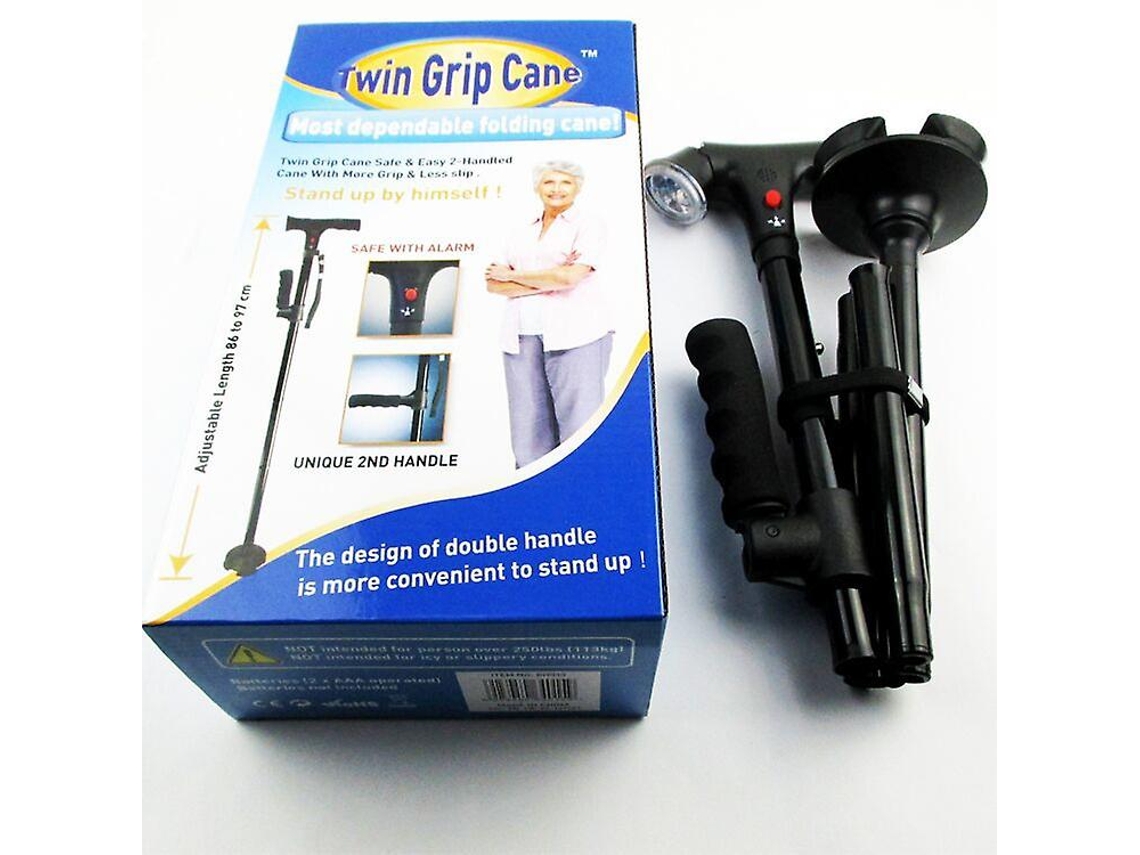 Bastón plegable con luz LED para hombres y mujeres, bastón ajustable y plegable para personas mayores con empuñadura lateral, negro.