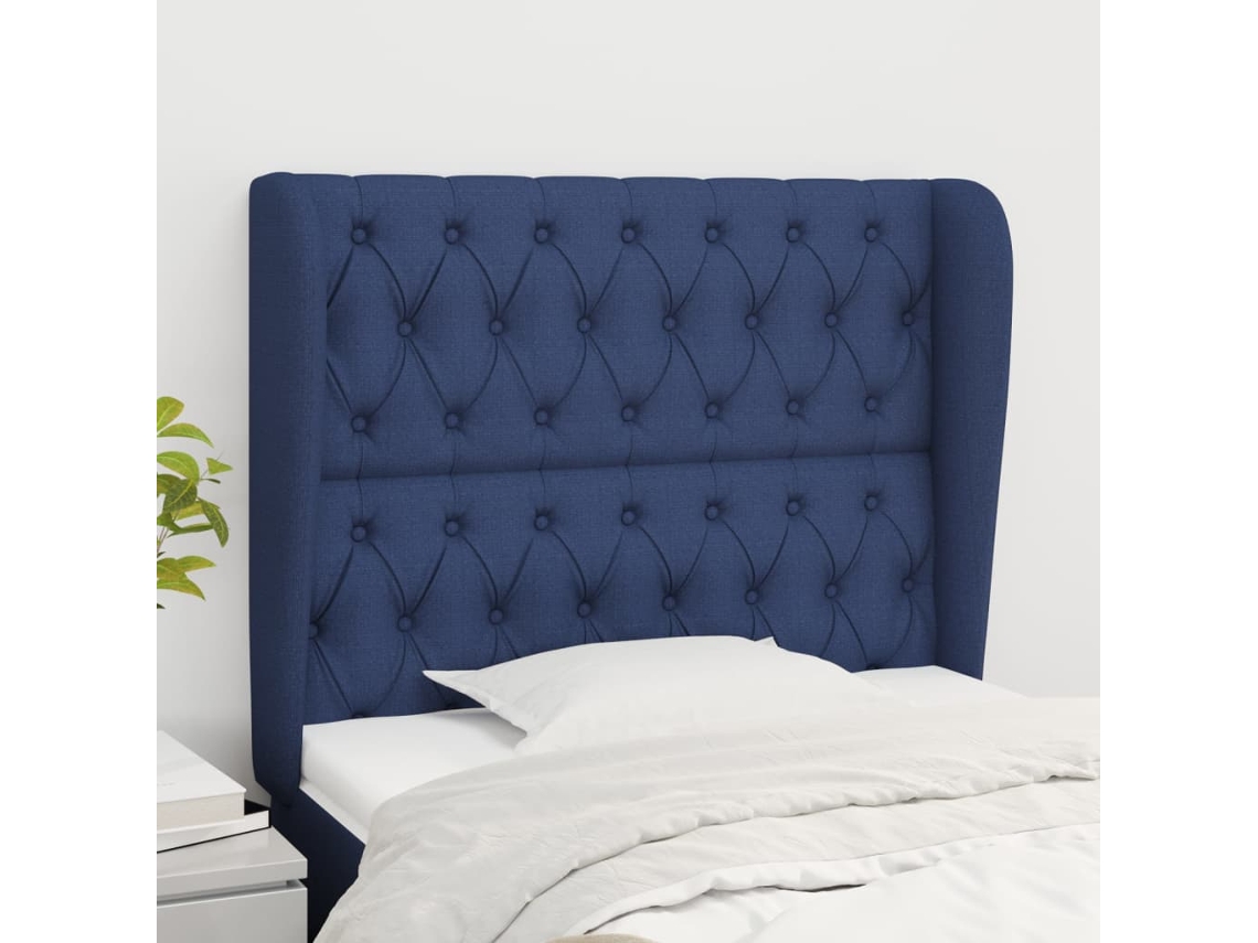 Cabecero Con Orejas De Tela Azul 103x23x118/128 Cm