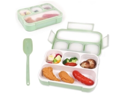 Fiambrera Bento De 1000 Ml Con 2 Compartimentos Y Cubiertos, A Prueba De Fugas, Portátil (verde Cuadrícula)
