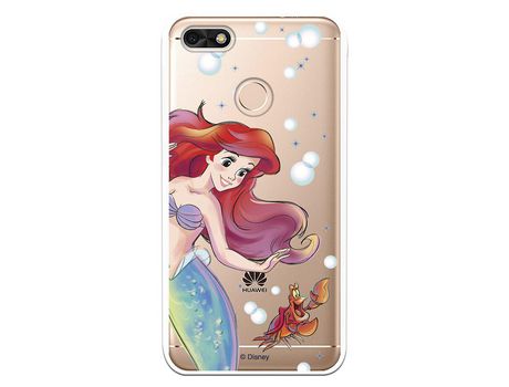 Funda Oficial Disney Sirenita y Sebastian Transparente para Huawei Y6 Pro 2017 - La Sirenita