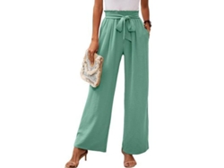 2026-pantalones De Descanso De Pierna Ancha Para Mujer Con Bolsillos Ligeros De Cintura Alta Ajustable Con Lazada L Verde Menta