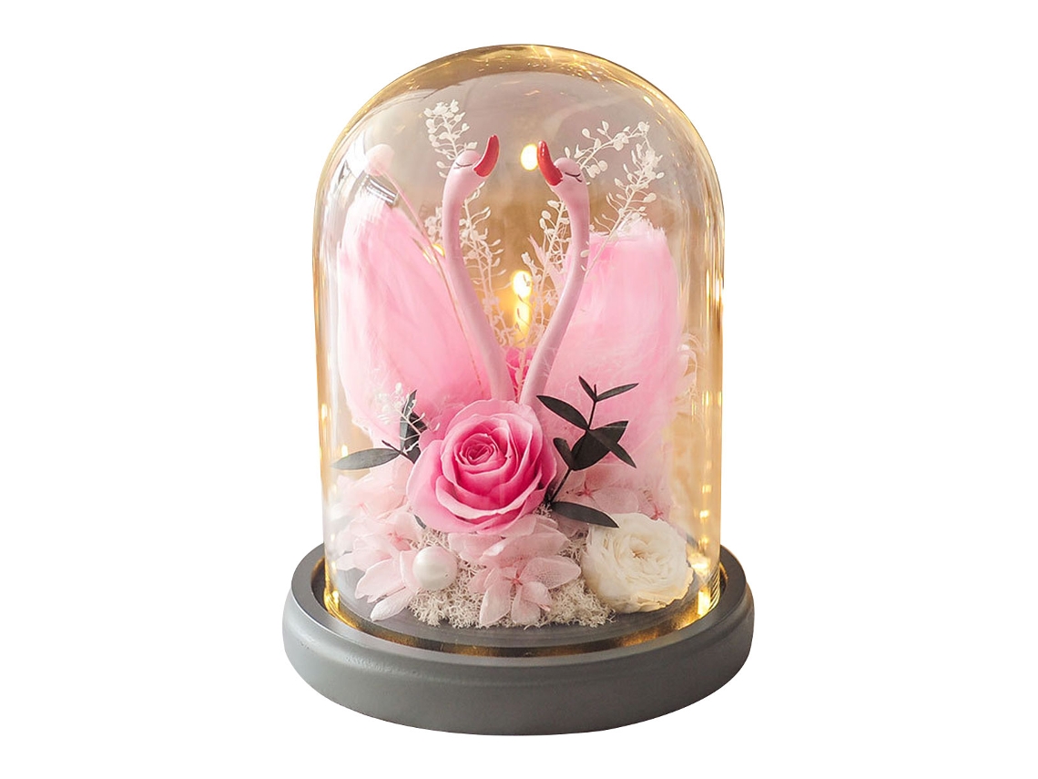 Decoración eterna de cisne rosa en cúpula de cristal con luces para regalos de cumpleaños y fiestas JEIIBRZUI