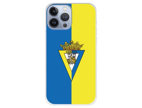 Funda para iPhone 13 Pro Max del Cádiz Escudo Fondo Bicolor - Licencia Oficial