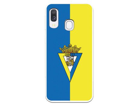 Funda para Samsung Galaxy A40 del Cádiz Escudo Fondo Bicolor - Licencia Oficial
