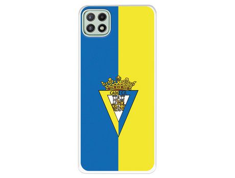 Funda para Samsung Galaxy A22 5G del Cádiz Escudo Fondo Bicolor - Licencia Oficial