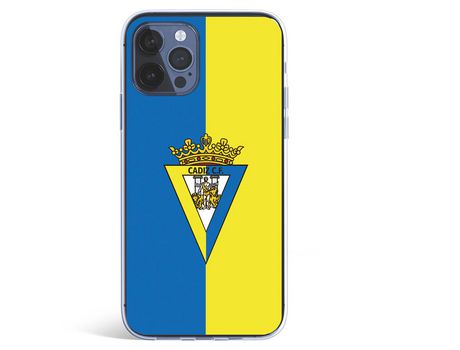 Funda para iPhone 12 Pro del Cádiz Escudo Fondo Bicolor - Licencia Oficial