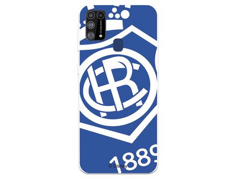 Funda para Samsung Galaxy M31 del Recre Escudo Fondo azul - Licencia Oficial Real Club Recreativo de Huelva