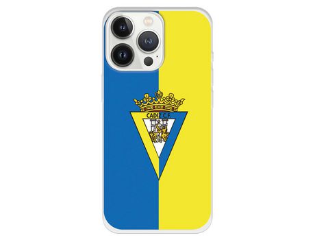Funda para iPhone 13 Pro del Cádiz Escudo Fondo Bicolor - Licencia Oficial