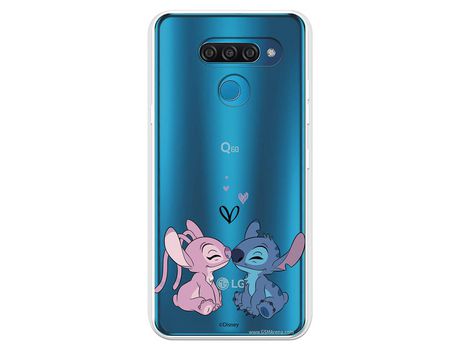Funda para LG Q60 Oficial de Disney Angel & Stitch Beso - Lilo & Stitch
