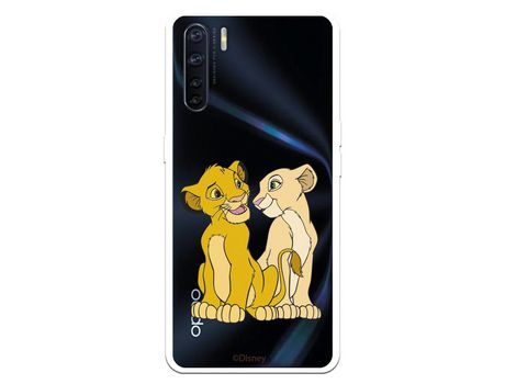 Funda para Oppo A91 Oficial de Disney Simba y Nala Silueta - El Rey León